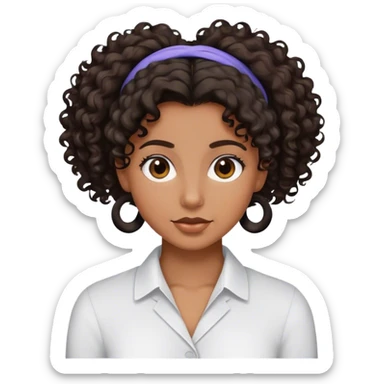 An brown airplane with darky curly hair in a hair tie sticker