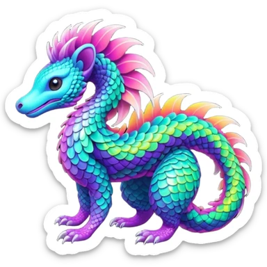 futuristic lush hyper realistic exotic patterned swirly random-colored neon-colored Fakémon-Trico-creature (full body) sticker