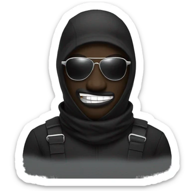 kan ye with a black balaclava in wooll, black sunglasses and silver grillz on teeth sticker