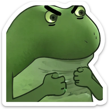 man woth crossed arms chocking himself sticker