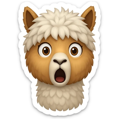 Make the alpaca look surprised, keep the original style, no background (transparent) sticker