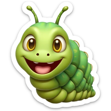 Cinematic Cheeky Caterpillar Portrait Emoji, Head tilted dramatically with an exaggeratedly surprised expression, featuring a tiny, wiggly body with wide, comically expressive eyes full of playful wonder and animated, curving segments, Simplified yet hilariously expressive features, highly detailed, glowing with a slightly sassy natural glow, high shine, dramatic yet playful, stylized with an air of cheeky woodland mischief, soft glowing outline, capturing the essence of a meme-worthy caterpillar that looks ready to wiggle its way into viral fame! sticker