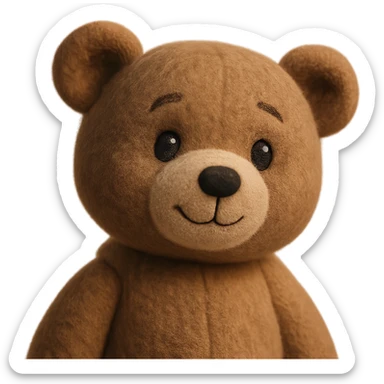 a teddy bear plush portrait, round face, button nose, cozy texture, gentle expression sticker