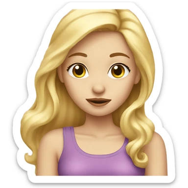 A girl with blond hair smells the perfume sticker