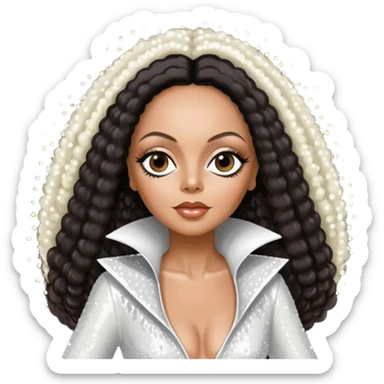 Diana Ross, Queen of Motown from Famous People with long dark brown hair, white sequin outfit sticker