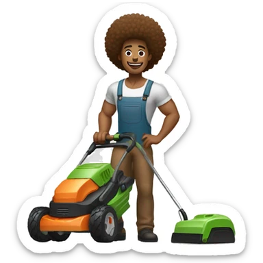 Muscular Light brown skin man with afro sing lawnmower  sticker