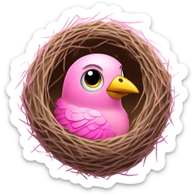 Pink sparkly bird sitting in birds nest with eggs  sticker