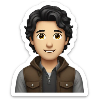 A beautiful white boy with black hair, brown eyes, and beautiful clothes, thanking someone   sticker