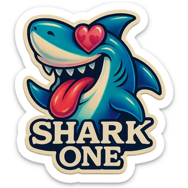 mouth open with tongue out
heart shaped eye
add the words “ Shark One " in White sticker