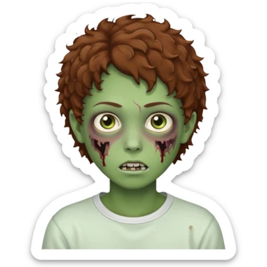  green teen zombie with  brown short curly hair and brown eyes wearing a white sweat sticker