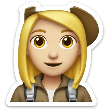 A female college student with white skin and shoulder-length yellow hair wearing an explorer hat. sticker