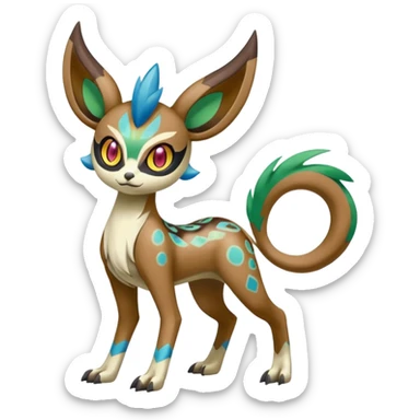 Tribal Colorful Exotic Fionbri-Kalon-Falvie-Vernid-Meloetta-Pokémon-Fakémon-Digimon-Spectrobe-hybrid-fusion, full body, with painted paint splash markings  sticker