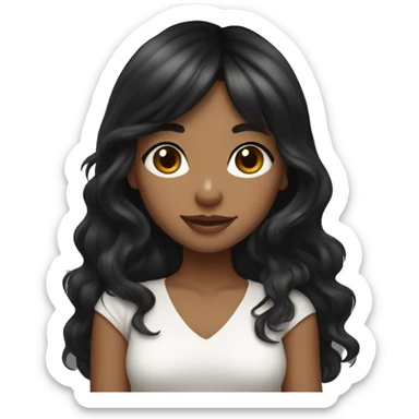 TAN SKIN GIRL with long black wavy hair and bangs holding her black and white shitzu  sticker