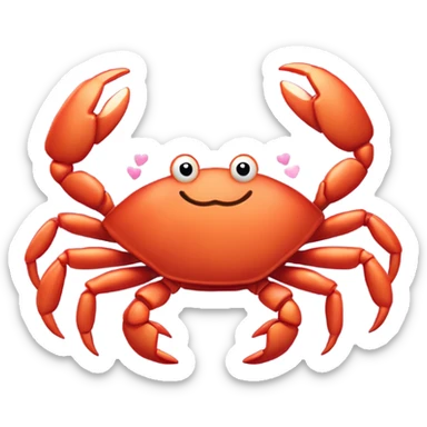 A smiling crab (🦀) with tiny hearts (💖) floating around it, signifying warmth, camaraderie, and friendship, perfect for lighthearted and close relationships. sticker