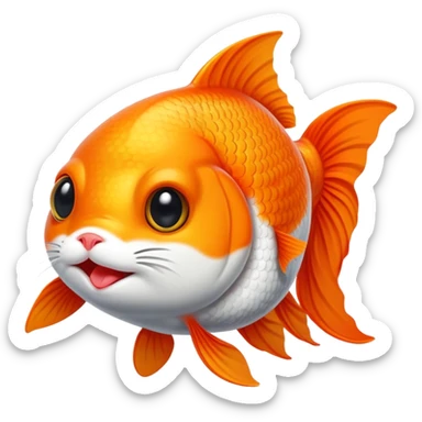 A goldfish wit a cat head sticker