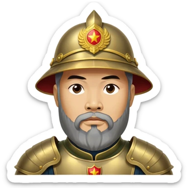​Cinematic Realistic Portrait of Trần Hưng Đạo, depicted as a revered Vietnamese general with his characteristic traditional Vietnamese beard and historic armor, his determined gaze illuminated by dramatic historical lighting that evokes his legendary martial spirit and leadership, sticker