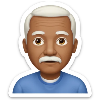 An elderly man emoji with medium-dark skin tone, short neatly trimmed white hair around the sides and back of his head, a bald top, and well-groomed facial hair — a small white mustache paired with a short rounded white goatee that frames his mouth. sticker