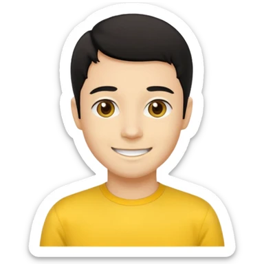 Sam Wiggle from the Wiggles with light skin, brown eyes, black hair, yellow skivvy shirt sticker