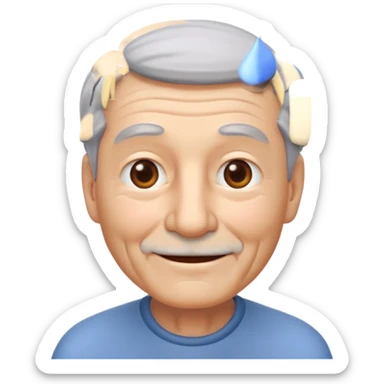 A 3D emoji in iOS emoji aesthetic style of an old man with gray hair, gentle wrinkles, kind smile, and soft eyes. Minimal white background, glossy Apple-style design, warm and friendly expression. sticker