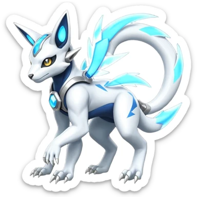 Futuristic highly advanced technological cyborg-Genet-Absol-Zeraora-Primagen-fusion-creature  sticker