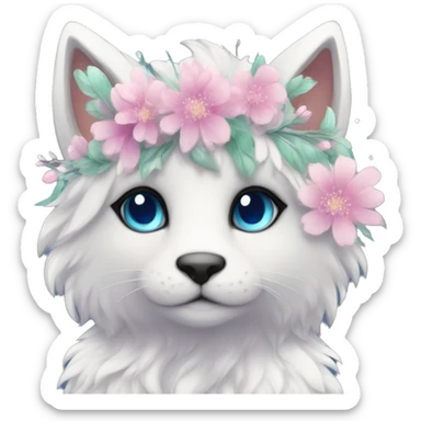 Anthro Cute Cool Kawaii gorgeous sparkly ethereal fantasy animal creature with blue eyes furry sona with flowers beautiful aesthetic sticker