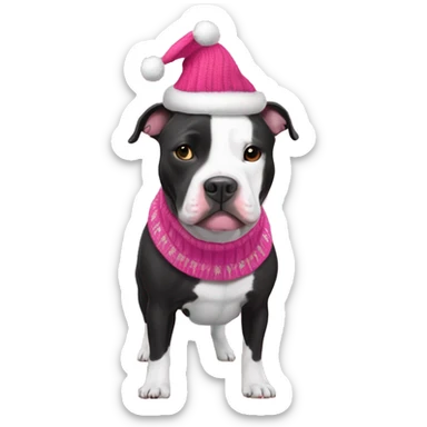 Black and white pitbull with pink Christmas sweater sticker
