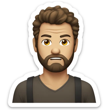 angry man head, scruffy brown hair, beard sticker