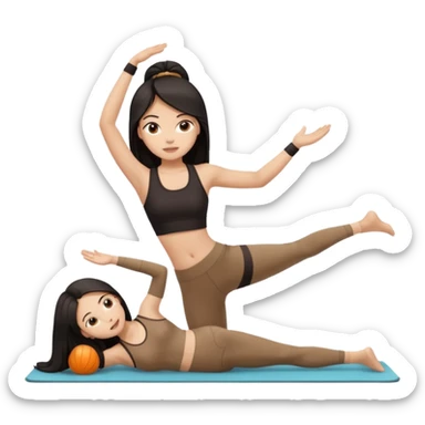 pilates girl in brown set whit black long hair  sticker