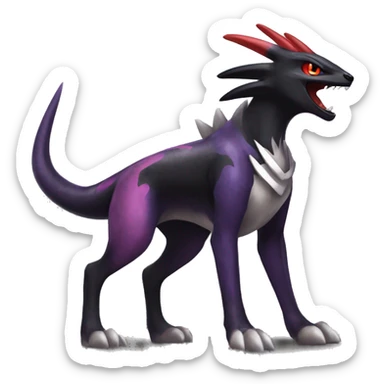 Black Cool Edgy Nargacuga-Houndoom-Garchomp-Noivern Fakémon  with White and Red and purple and black Edgy markings sticker