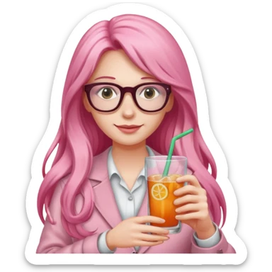 pink long haired drink holder with glasses  sticker
