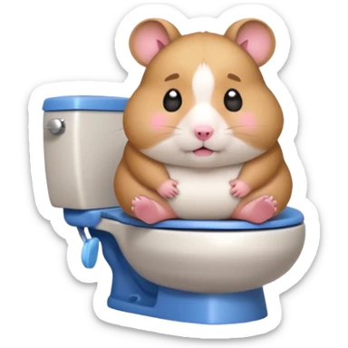Cute chubby cartoon-style hamster sitting on toilet pooping looking guilty sticker