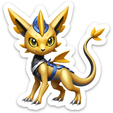 Modern Futuristic Cyber-Meloetta-Greymon-Inteleon-Greninja-Pokémon-Digimon-Fakémon-fusion-hybrid-creature sticker