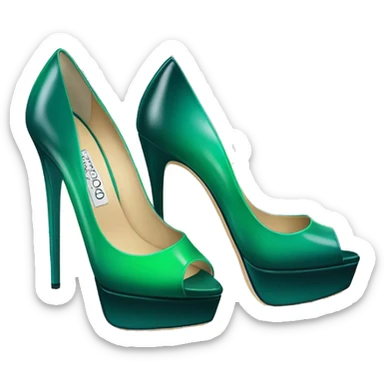 Realistic isolated top view of a pair of emerald green ombre Jimmy Choo high heel shoes. sticker