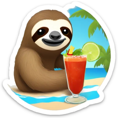 Sloth on a beach drinking a Bloody Mary  sticker
