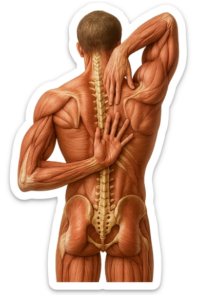 fai un immagine identica che riguarda un esercizio ma mettigli spina dorsale e muscoli in evidenza (anatomica). falla iperrealistica anatomica in 4k con spina dorsale storta in evidenza sticker