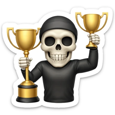 A skull emoji lifting a trophy  sticker