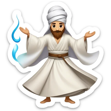Cinematic Realistic Whirling Dervish Pop Culture Emoji, showcasing a mystical portrayal of traditional Sufi dance rendered with fluid textures and dynamic, spiritual lighting. sticker