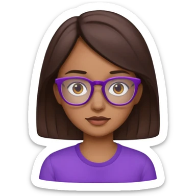 Chica de pelo moreno con gafas, lleva camisa violeta sticker