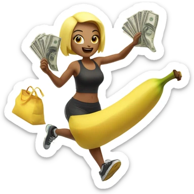 Female banana running with money bags sticker