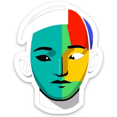 A person with half their face as a colorful abstract painting, symbol of artistic self-expression sticker