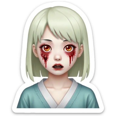 japanese zombie girl with side bangs  sticker