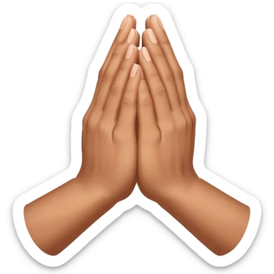 Create an Apple-style emoji of two hands pressed together in a praying gesture. The hands should be simplified, smooth, and cartoon-like, with soft gradients and glossy highlights typical of iOS emojis. Show only the hands, with no arms or background, isolated on a transparent background. sticker