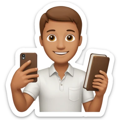 un homme avec une bible a la main qui fais un selfie  sticker