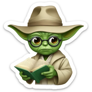 Master Yoda with a Detective magnifying glass and a book  sticker