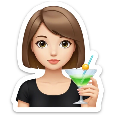 light brunette hair down bob girl black top holding a cosmo sticker