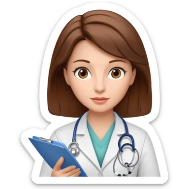 A female doctor in her 50s with brown hair reviewing a medical chart. sticker