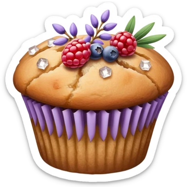Lavender flower sprigs on a muffin with berries and sugar crystals without frosting  sticker