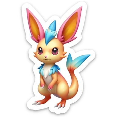 Colorful Shiny Exotic Victini-Salandit-Aurorus-Sylveon-Fakémon-hybrid-creature (full body)  sticker