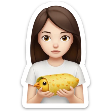 Girl with DARKBROWN  hair "resting chicken burrito face" sticker