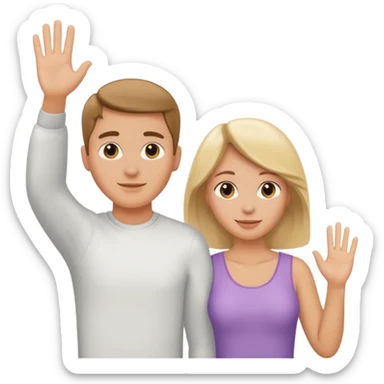 heterosexual couple backs to the viewer waving sticker